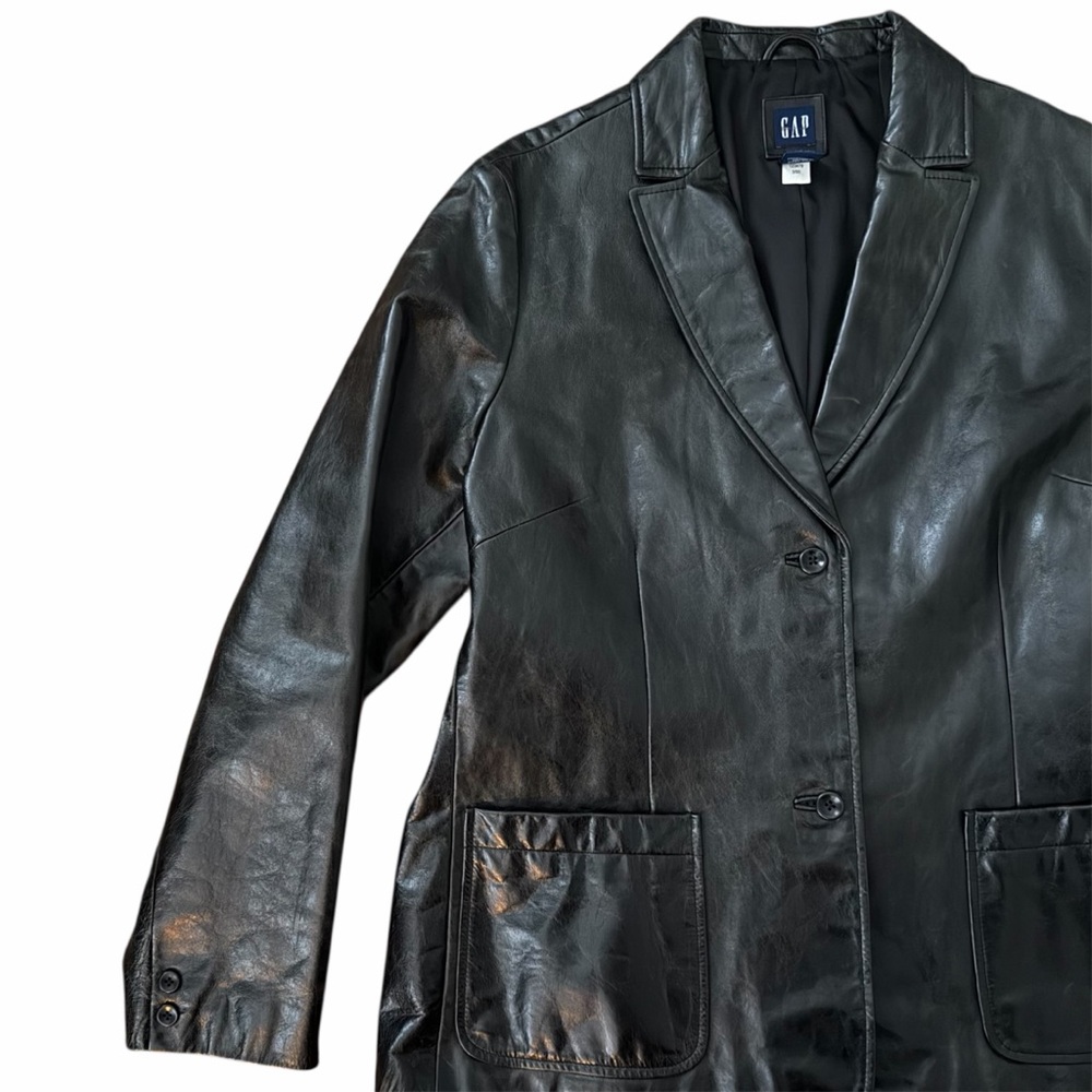 Gap Black Leather Blazer Jacket - image 3